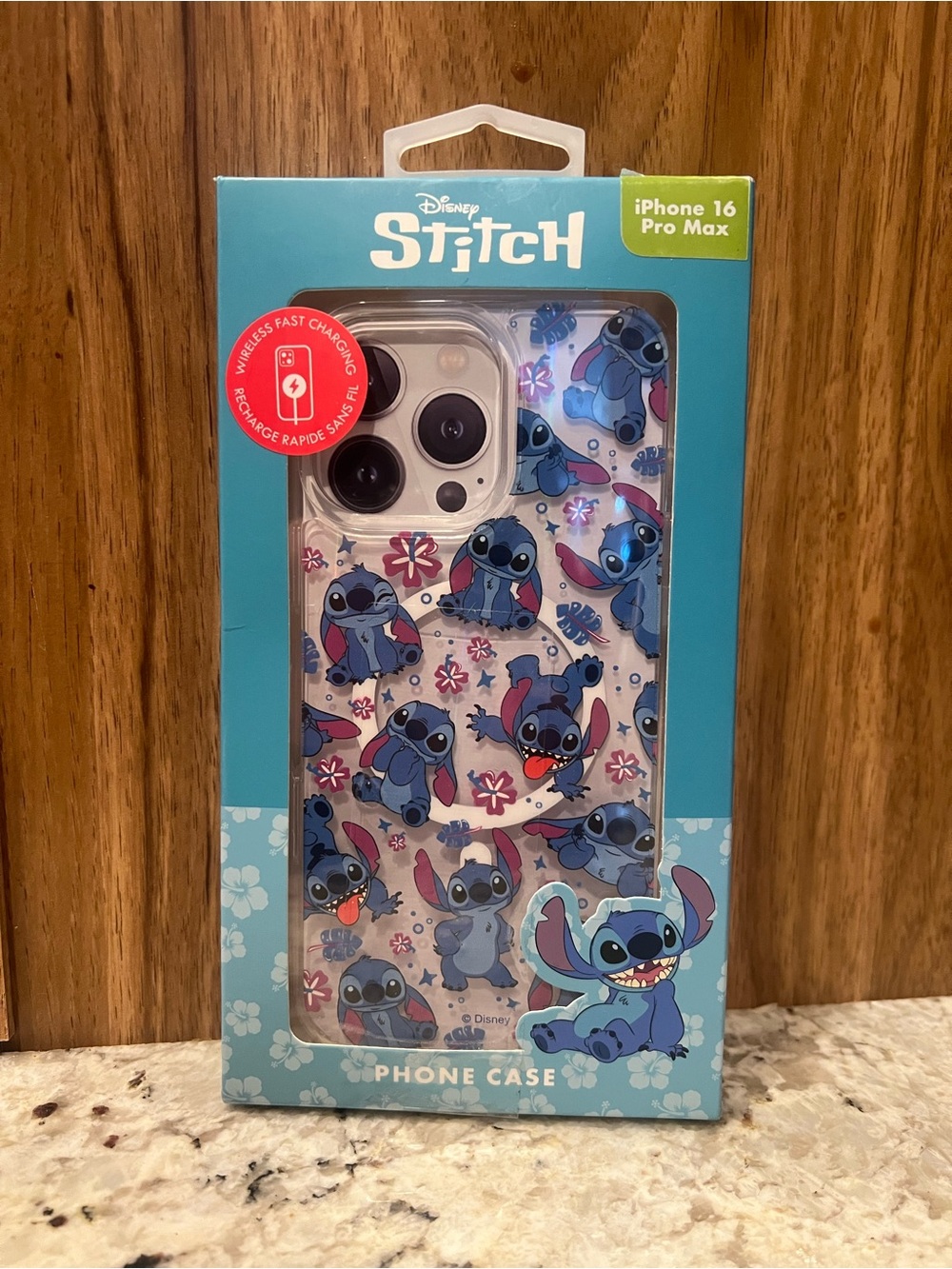 Disney Stitch Clear Case with Blue Character Pattern for iPhone 16 Pro Max